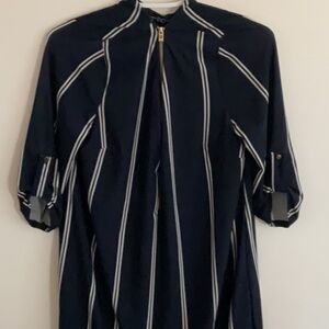 Chic Navy Dress with White Stripes